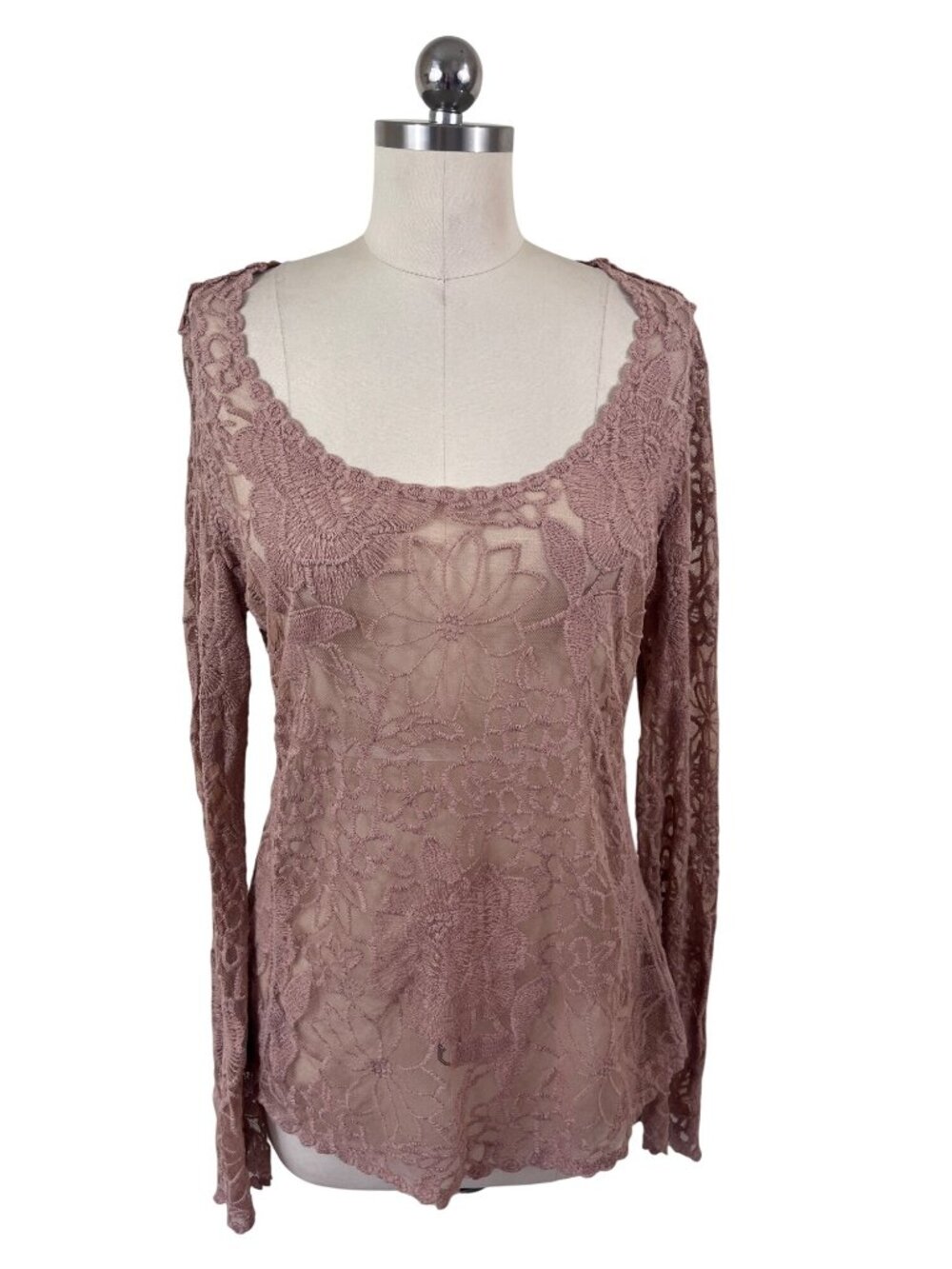 Bobeau Crochet Coquette FairyGrunge Top Womens Medium Brown Sheer Boho-Chic